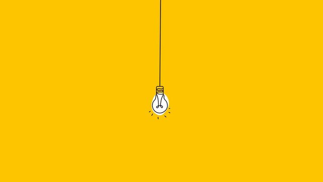 Light bulb animation on yellow background vector illustration cartoon flat design modern style 