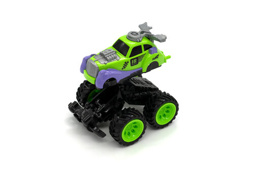 Big truck toy with big wheels, bigfoot, monster truck isolated.