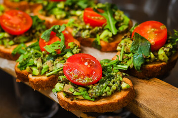 Catering service. Snacks for guests on the table.