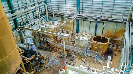 Top view water plant inthe factory, Technician are reparing breakdown machine, Operator are cleaning and setting machine.