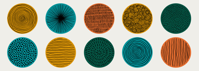 Image of Set Of Doodle Creative minimalist Abstract art circle shape and Hand Drawn doodle Scribble Circle. Design elements for wall decoration, postcard, poster or brochure printed on Printed Glass Basin Splashbacks