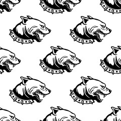 Seamless pattern with dogs on white background.