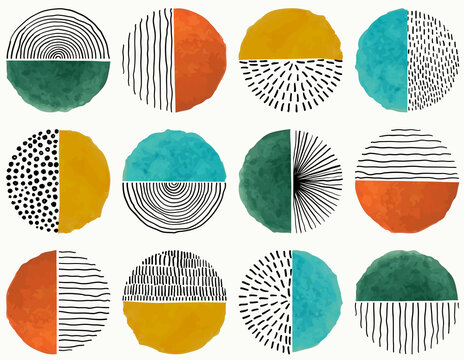 Seamless pattern Of Doodle Creative minimalist Abstract art circle shape and Hand Drawn doodle Scribble Circle. Design elements or background for wall decoration, postcard, poster or brochure