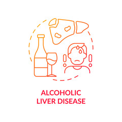 Alcoholic liver disease concept icon. Hepatitis disease idea thin line illustration. Hepatocellular carcinoma. Heavy drinking. Ethanol metabolism. Vector isolated outline RGB color drawing