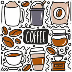 hand drawn coffee drink doodle set