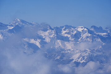 Fototapeta na wymiar View over Swiss alps from Mount Rigi, Switzerland. Photo taken April 14th, 2021, Rigi Kulm, Switzerland.