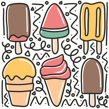 hand drawn ice cream doodle set
