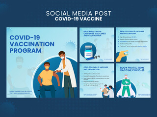 Covid-19 Vaccine Social Media Post Or Template Design In Five Options.