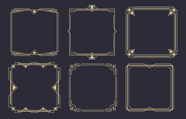 Geometric line frames. Art deco borders, retro frame vector set