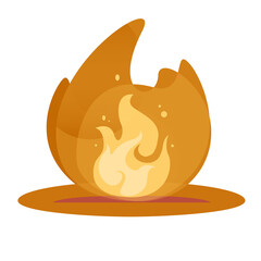 Burning bonfire with lights and sparks. Yellow Fire Flat Vector clipart illustration. Hot red-orange flame design element. Campfire simple icon vector with glow isolated on white