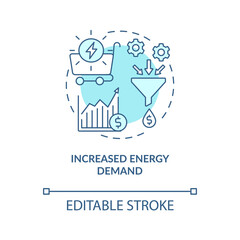 Increased energy demand concept icon. Industry trend idea thin line illustration. Increasing urbanization. Forecasting. Emerging economy. Vector isolated outline RGB color drawing. Editable stroke