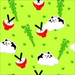 Bamboo panda bears seamless pattern