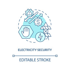 Electricity security concept icon. Energy security type idea thin line illustration. Power system ability to withstand disturbances. Vector isolated outline RGB color drawing. Editable stroke