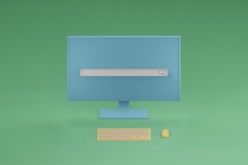 Search bar on computer monitor isolated on green background. minimal web search concept. 3d