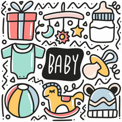 hand drawn baby equipment doodle set