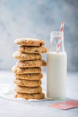 Freshly baked homemade vegan oatmeal cookies with cereals - flax seed, sesame and sunflower. Useful snack. Traditional breakfast. The concept of healthy eating. Selective Focus