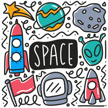 hand drawn space fill doodle set