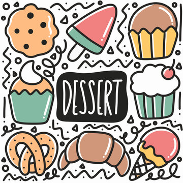 hand drawn dessert doodle set