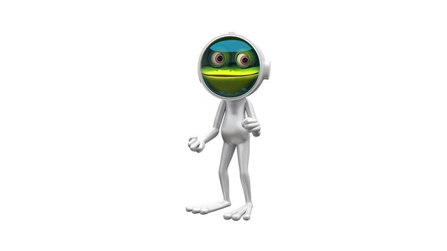 3D Stock Animation Dancing Frog Astronaut with Alpha Channel on a Transparent Background looped Video