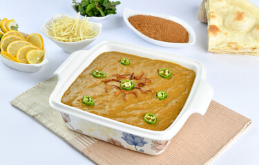 Haleem, Delicious Pakistani and Indian Famous Food, Made with meat, lentils, wheat and oat.