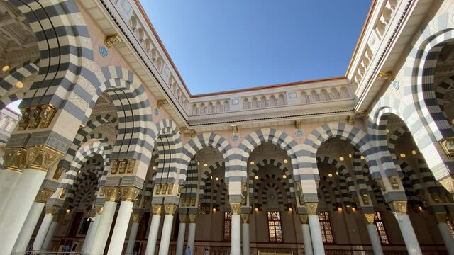 Madinah, Saudi Arabia- January 2021: Broll clips of Nabawi Mosque exterior at Madinah, Saudi Arabia. 30fps