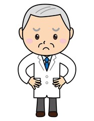 おじいさん01_06（困った顔で腰に手をやる白衣を着た男性）