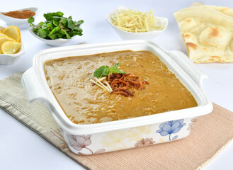 Haleem, Delicious Pakistani and Indian Famous Food, Made with meat, lentils, wheat and oat.