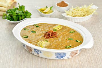 Haleem, Delicious Pakistani and Indian Famous Food, Made with meat, lentils, wheat and oat.