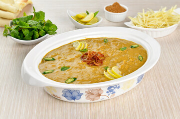 Haleem, Delicious Pakistani and Indian Famous Food, Made with meat, lentils, wheat and oat.