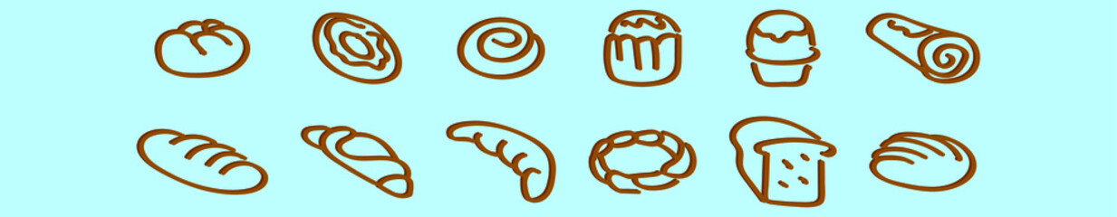 set of bread cartoon icon design template with various models. vector illustration isolated on blue background
