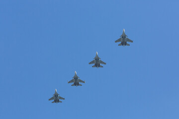 May 9, 2020, Saint Petersburg, Russia. Air parade in honor of Victory Day.  Su-30SM multi-purpose...