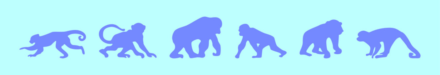 set of holiday monkey cartoon icon design template with various models. vector illustration isolated on blue background