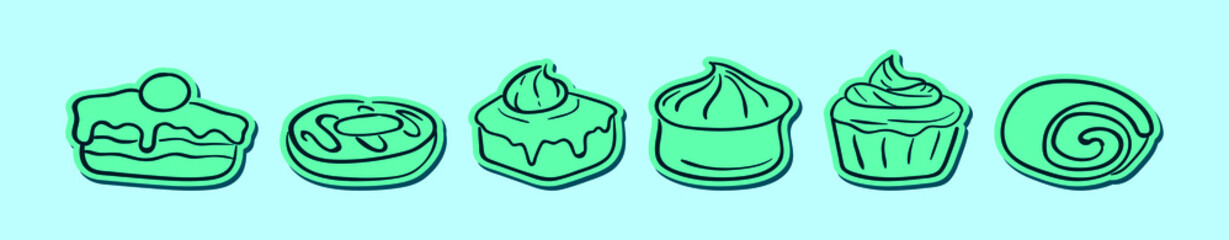 set of cake cartoon icon design template with various models. vector illustration isolated on blue background