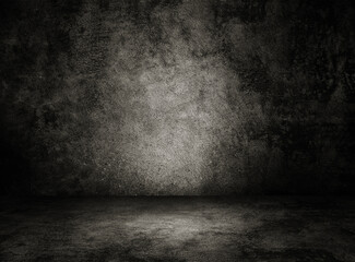 Empty of Studio dark room concrete floor grunge texture background.