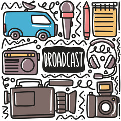 hand drawn broadcast equipment doodle set