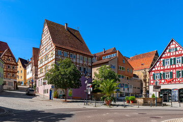 Naklejka na ściany i meble Lower Market With Platzbrunnen, Horb A, Neckar, Baden Württemberg, Germany, Europe