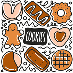 hand drawn cookies doodle set