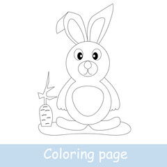 Cute cartoon hare coloring page. Learn to draw animals. Vector line art, hand drawing. Coloring book for children. Print for a t-shirt, label or sticker