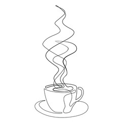 cup of hot coffee by line, cup of coffee drawn by line, 