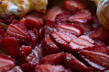 Close-up of strawberry pie filling, close-up. Summer recipe