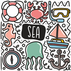 hand drawn sea doodle set