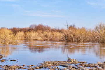 Spring flood on the Siberian river Vagai, Russia.
