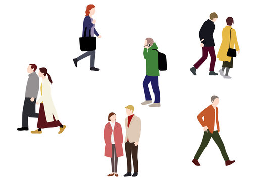 Illustrations Of People Passing Through The City (white Background, Vector, Cut Out)