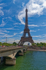 Fototapeta na wymiar Lena Bridge And Eiffel Tower, Paris, Ile De France, France