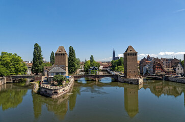 Fototapeta premium Ponts Couvert, Medieval Bridge And Towers In La Petite France (Little France), Strasbourg, Alsace
