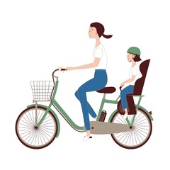 電動アシスト自転車　二人乗り　お母さんと子供
