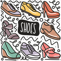 hand drawn women shoes doodle set