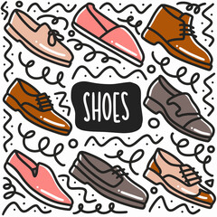 hand drawn male shoes doodle set