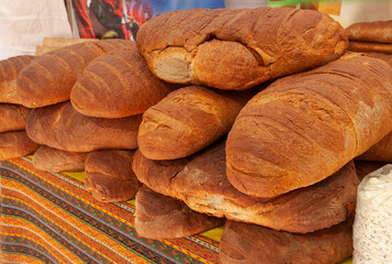 Giant Farmer's Bread At Market In Turgutreis, Bodrum, Mugla, Turkey