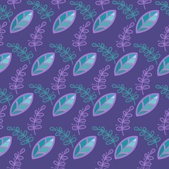 Seamless pattern. Decorative leaves with branches on a purple background